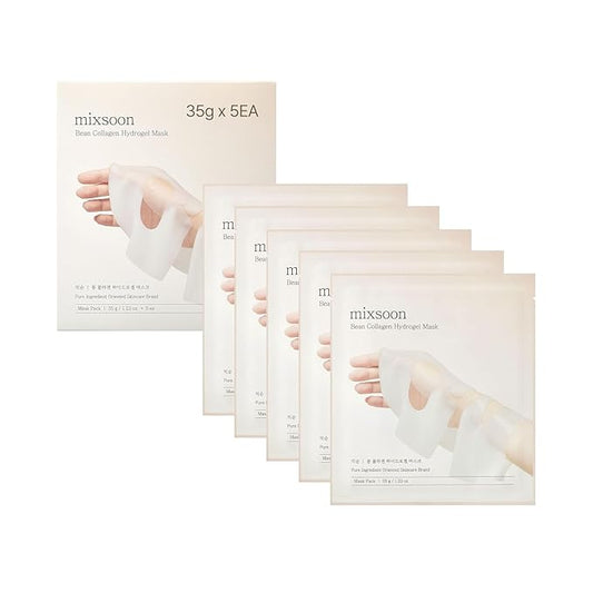 mixsoon Bean Collagen Hydrogel Mask 1PACK(35gX5ea) low molecular Deep Nutrition, Radiance, Hydration All-In-One Firming, Ingredients Absorbing Over Time Korean Glass Skin Care