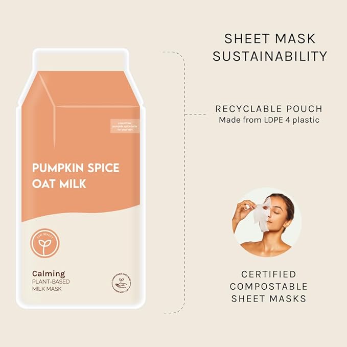 ESW Beauty Pumpkin Spice Oat Milk – Calming Plant-Based Milk Face Mask (6-Pack) – Pumpkin Extract for Dry, Sensitive Skin – Soothes, Reduces Oil & Fights Breakouts