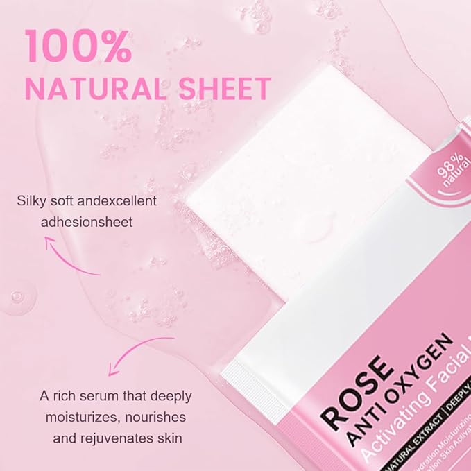 8 Pack Rose Kids Face Mask,Pink Face Masks Skincare Spa Day Kit Supplies,Spa Party Favors for Teens Girls Women,Sheet Facial Mask Skincare Gifts Set,Moisturize Soothe for All Skin Types