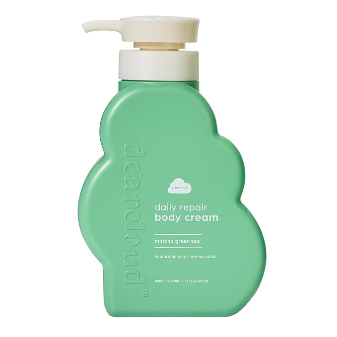 dearcloud Daily Repair Body Cream – Matcha Green Tea – Vitamin E & Hyaluronic acid - Korean Moisturizer & Body Lotion for Dry Skin (16 fl oz)