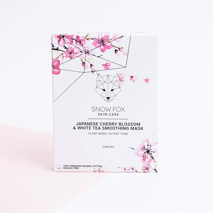 Snow Fox Skincare Japanese Cherry Blossom & White Tea Soothing Mask, 5 Mask
