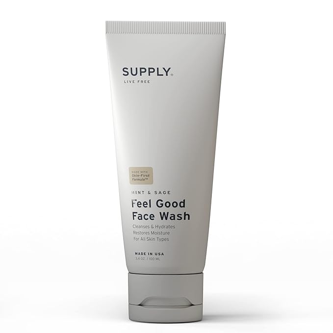 Supply Mens Face Wash - Plant-Based Face Wash Men's Cleanser with Aloe, Tea Tree & Mint - Gently Hydrates, Refreshes & Removes Impurities - Natural Skincare, 3.4 fl oz