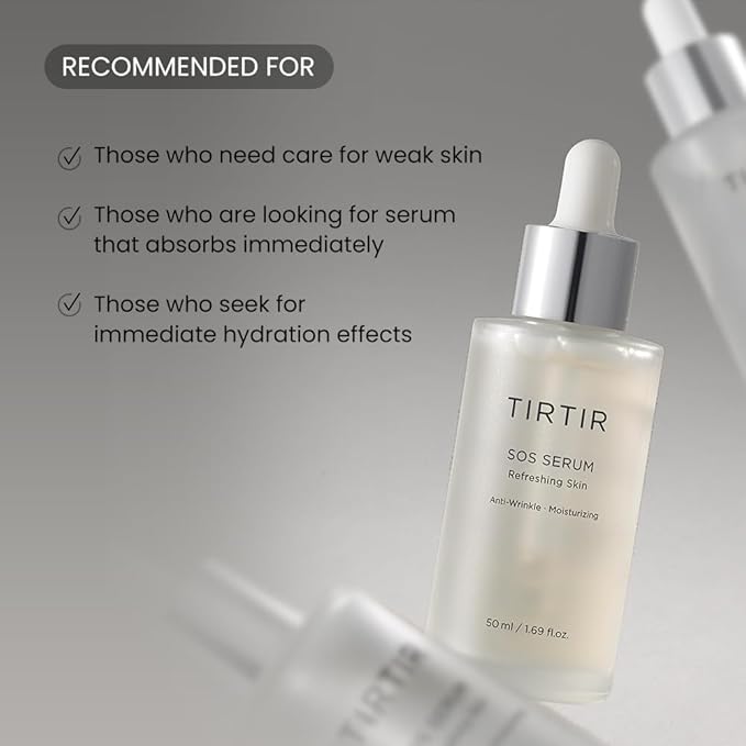 TIRTIR SOS Serum - Radiant Glow Boosting Face Serum - Plumping, Anti Aging, Hydrating - Visibly Smooth and Glowy Skin - Fragrance Free Serum for All Skin Types, 1.69 fl.oz.