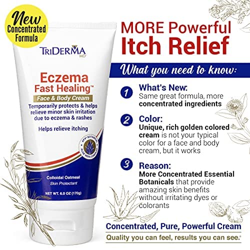 TriDerma Eczema Cream Fast Healing Eczema Relief for Face and Body, 6.0 Ounce Tube