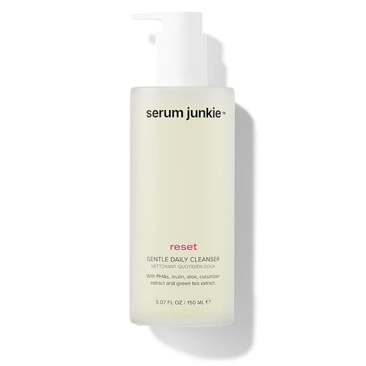 RESET Gentle Daily Cleanser with PHAs, Prebiotics, Glycerin, Cucumber, Green Tea, Rose, Hydrating Exfoliating Face Wash for Sensitive Skin, Non-Stripping, Vegan, 5.07 fl oz