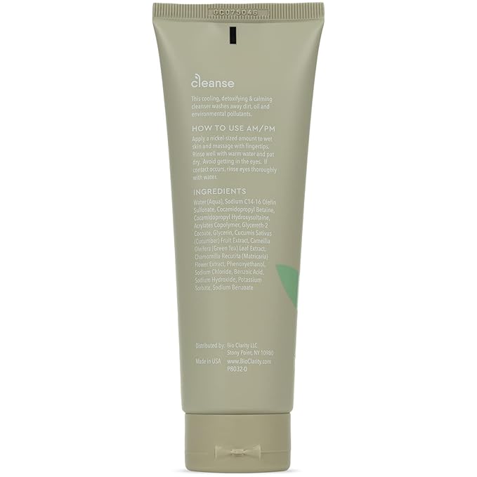 BioClarity Face Cleanser | 100% Vegan, Gentle Wash with Cucumber, Green Tea, and Chamomile, for Sensitive Oily Skin. Natural Ingredients (4 Fl Oz)