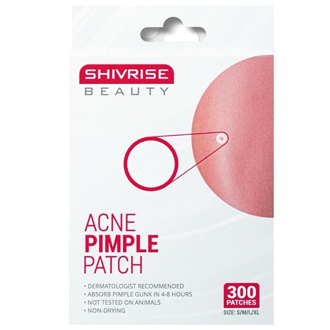 Pimple Patches for Face (300 Counts), Hydrocolloid Acne Patches for Face, Covering Blemishes, Invisible Pimple Patches, Round Shape Zit Covers, Not Tested on Animals, 4 Sizes