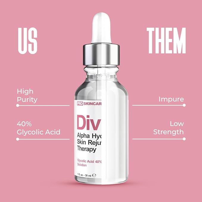 Glycolic Acid Peel 40% Professional Chemical Peel for Face for Acne Scars, Collagen Boost, Wrinkles, Fine Lines - Alpha Hydroxy Acid Liquid Exfoliant for Face Peel Mask for Men & Women