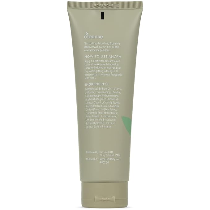BioClarity Face Cleanser | 100% Vegan, Gentle Wash with Cucumber, Green Tea, and Chamomile, for Sensitive Oily Skin. Natural Ingredients (Set of Two 4oz Cleansers)