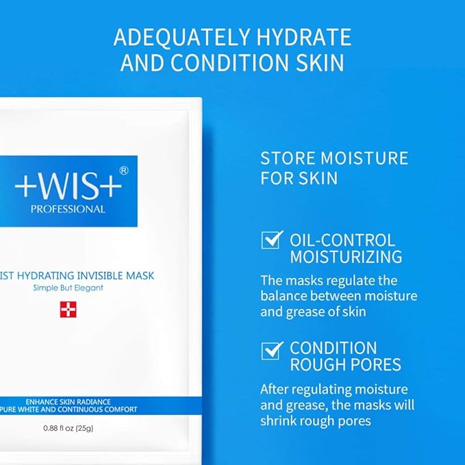 WIS Intensive Hydrating Smoothing Face Facial Sheet Mask 10 Packs, Deeply Moisturizing with Hyaluronic Acid-Witch Hazel for Oil Control & Shrink Pores-Firming & Anti Aging for Men&Women