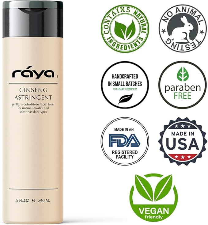 RAYA Ginseng Astringent with AHA 6 oz (G-205) | Gentle Glycolic Facial Toner for Dry and Sensitive Skin | Helps Tighten Pores, Smooth Complexion, and Reduce Fine Lines | Made with Alpha Hydroxy Acids