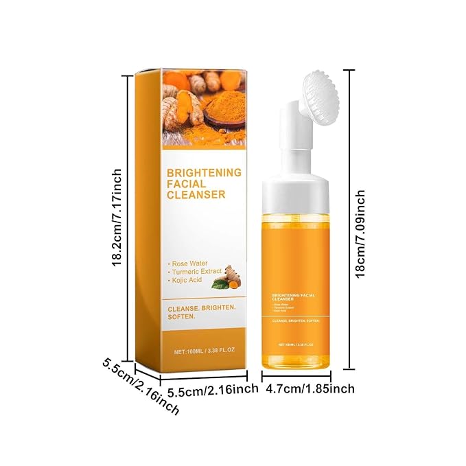 Yaper 2 Pcs Turmeric Foaming Face Wash,Deep Cleansing and Exfoliating Glow Wash Turmeric Facial Cleanser With Brush.