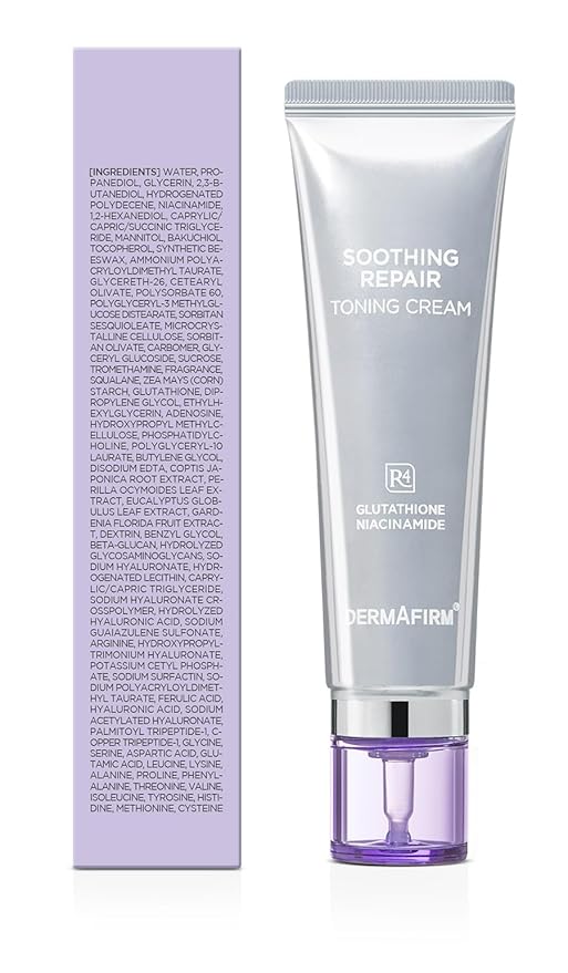 Dermafirm Soothing Repair Toning Cream - Korean Skin Care Moisturizer Face Cream w/Niacinamide, Bakuchiol, Glutathione & 8x Hyaluronic Acid - Vegan Glowing Skin Firming Cream (1.69 fl oz)