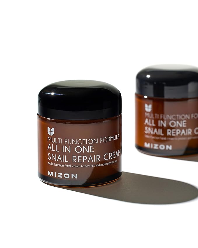 MIZON All-in-One Snail Repair Cream Korean Face Moisturizer with Snail Mucin 12 Natural Extracts Hydrating Nourishing Cream for Fine Lines Wrinkles & Blemish Care (2.53 Fl Oz Pack of 2)
