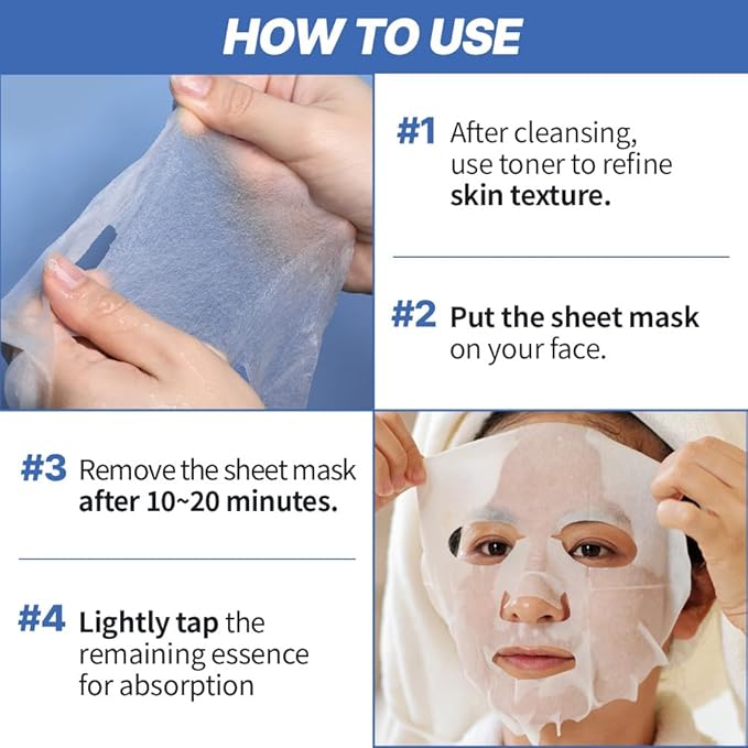 [PACK OF 20 Solution Sheet Mask Pack 5types x 4pc Aloe, Niacinamide, Collagen, Hemp seed, Hyaluronic Acid