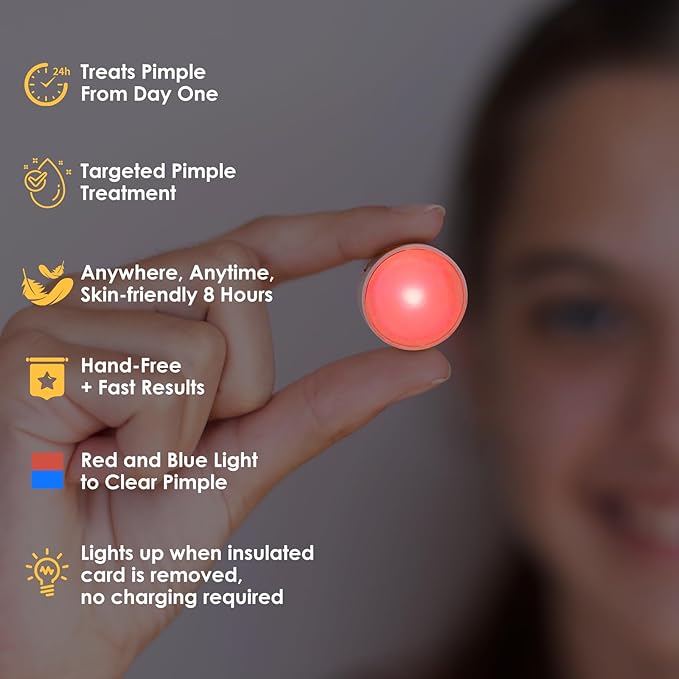 AUSLKA Light Therapy Pimple Patch, LED Red Light Hydrocolloid Zit Patches, Spot Dots for Blemishe, 6-Packs, Use 6-8 hours (Yellow, Reduces Red&Black Pimple Marks)