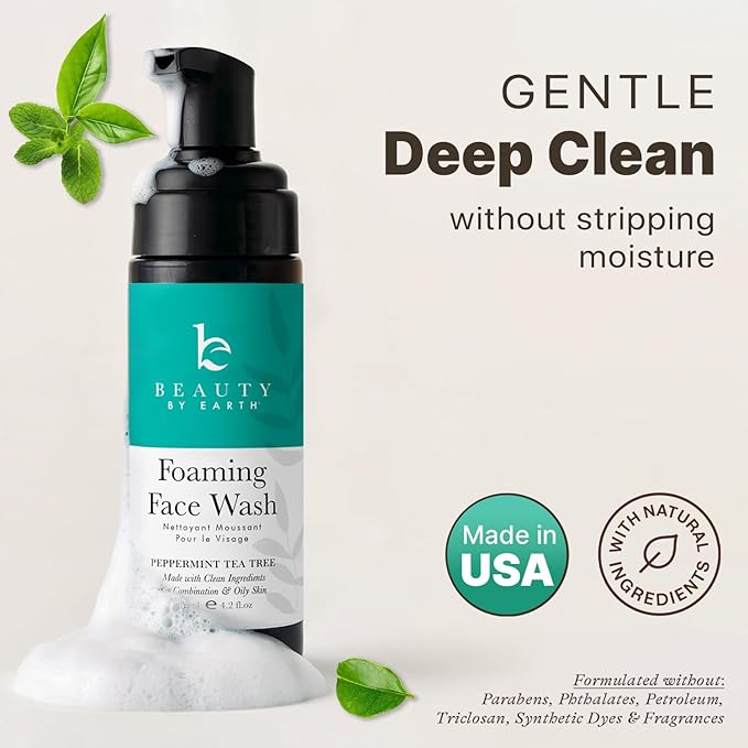 Beauty by Earth Foaming Face Wash Cleanser โ Gentle, Non-Toxic Daily Facial Wash for Sensitive & Oily Skin, Natural & Organic Ingredients, Made in USA