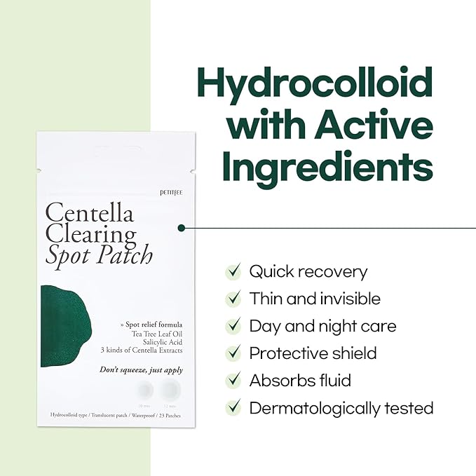 PETITFEE Centella Clearing Spot Patch (115 Count) - Invisible Hydrocolloid Spot Relief Patches for Acne Cover, Blemishes, Pimples, with Tea Tree Oil, Salicylic Acid Spot Patch, Beveling Patch, 2 Size