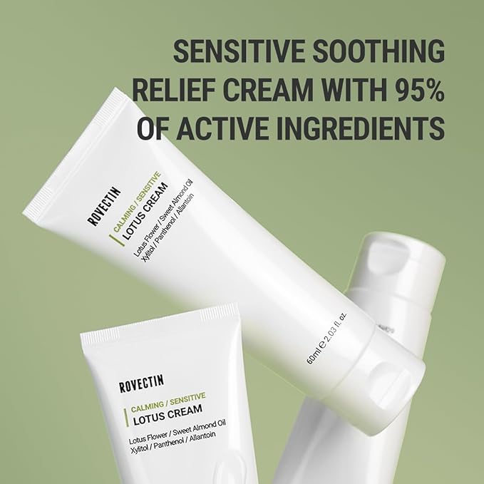 ROVECTIN Calming Lotus Water Cream - Lightweight Moisturizer Face Cream for Oily, Combination Skin | 75% Lotus Water Extract For Skin Purifying, Anti-Aging | Vegan Korean Skincare (2.1 fl.oz, 60ml)