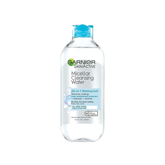 Garnier Micellar Water For Waterproof Makeup, Hydrating Facial Cleanser & Makeup Remover, Suitable for Sensitive Skin, Vegan, Cruelty Free, 13.5 Fl Oz (400mL), 1 Count