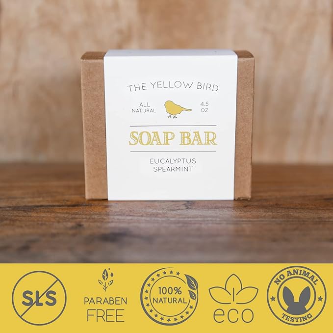 Yellow Bird Eucalyptus Spearmint Soap Bar – Natural & Organic Handmade Soap for Face & Body, Moisturizing Shea Butter Bar for Dry & Sensitive Skin, Refreshing Aromatherapy for Men & Women