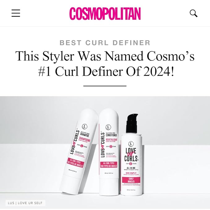 Love Ur Curls Fragrance Free Shampoo and Conditioner Set with All in One Curl Cream Styler for Curly Hair, 3 Step System to Repair, 200 mL