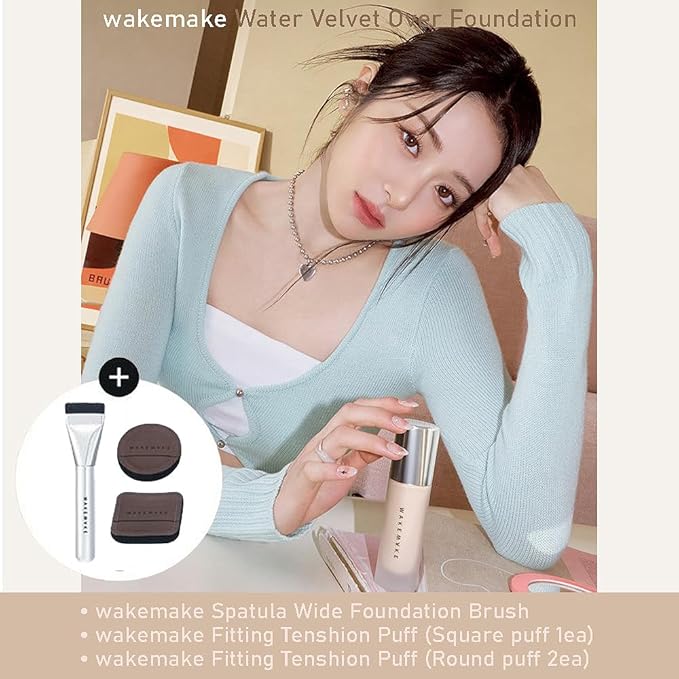 Water Velvet Cover Foundation , Wakemake Foundation Brush, (19 PORCELAINE) 30ml