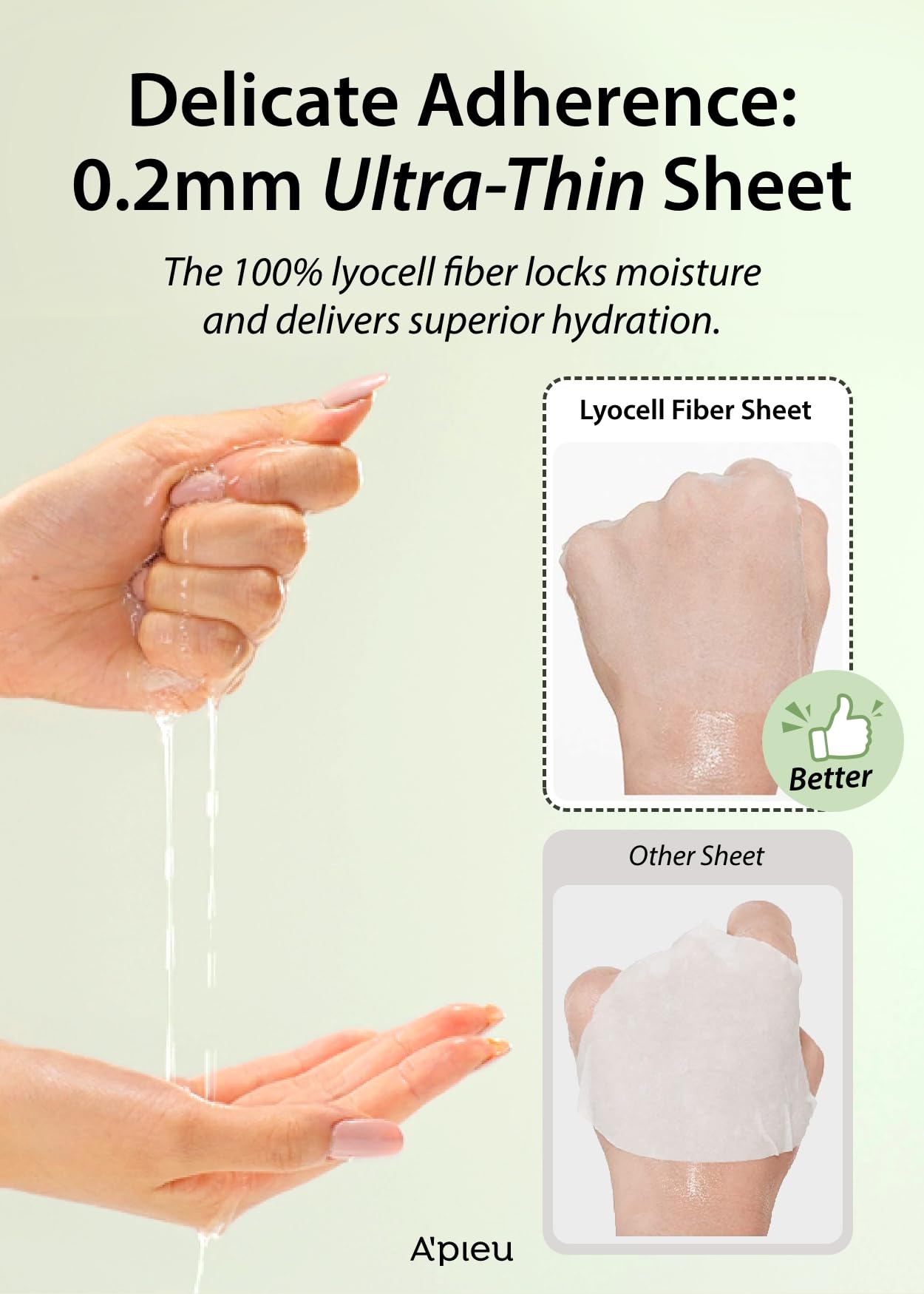 A'PIEU Daily Sheet Mask (Green Tea) - Moisturizing Korean Face Masks, 30-day supply, Lyocell fabric for comfort, Saturated with Green Tea Extract Essence