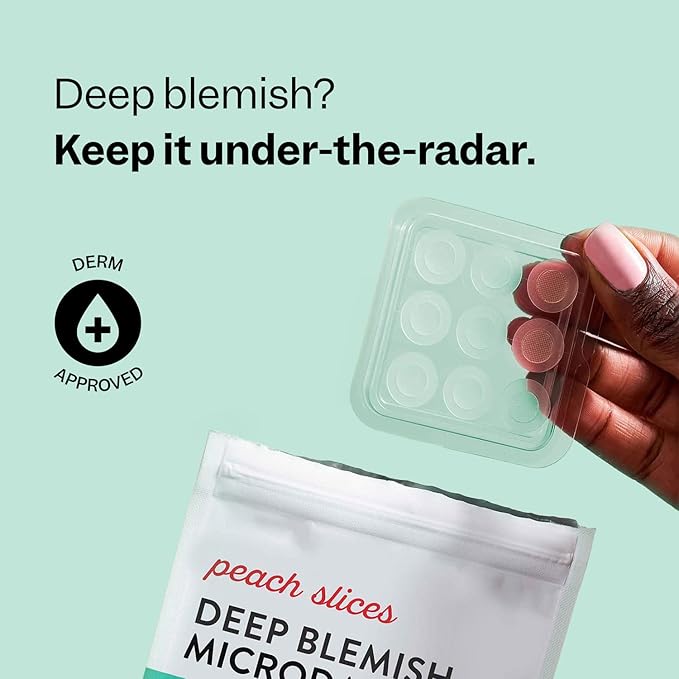 Peach Slices | Deep Blemish Microdarts | Acne Patch | Early Stage & Deep Pimples | Salicylic Acid | Tea Tree Oil | Niacinamide | Cica | Hyaluronic Acid | 9 Patches