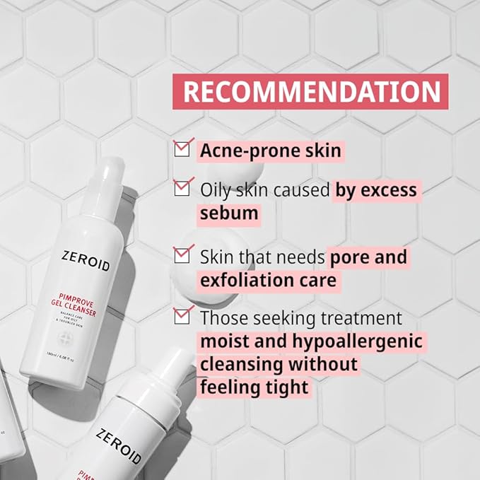 ZEROID | Pimprove Gel Cleanser | Gentle Face Cleanser | Face Wash for Sensitive Skin | Balanced Care for Oily & Troubled Skin | Acne-Prone Skincare | Korean Dermocosmetic | 6.08 fl oz (180ml)