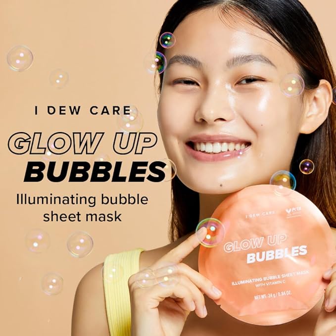 I DEW CARE Face Sheet Mask - Glow Up Bubbles | Vitamin and Niacinamide, Daily Skin Care,Facial Treatment, Illuminating, Detox, Moisturizing, Korean Sleeping Face Mask, Hydartion, Anti Wrinkle, 5ea