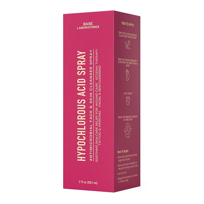 BASE LABORATORIES Hypochlorous Acid Spray for Face & Skin - Travel Size - Facial Toner Spray & Cleaner - Skin Repair Solution helps reduce redness, Irritations, acne - HOCL Molecule Spray 2oz