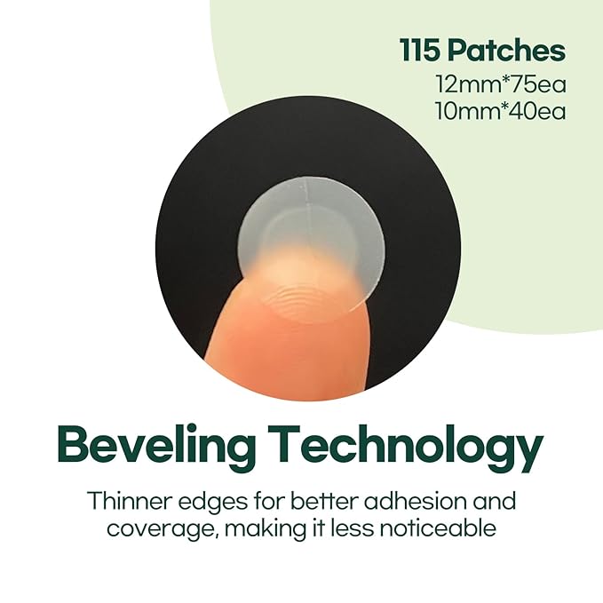 PETITFEE Centella Clearing Spot Patch (115 Count) - Invisible Hydrocolloid Spot Relief Patches for Acne Cover, Blemishes, Pimples, with Tea Tree Oil, Salicylic Acid Spot Patch, Beveling Patch, 2 Size