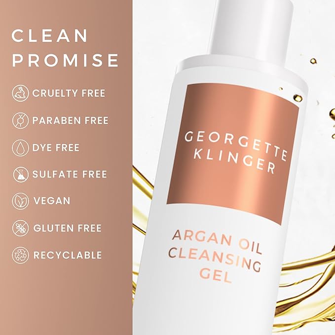 Georgette Klinger Argan Oil Cleansing Gel - Nourishing, Moisturizing, Antioxidant-Rich, With Deeply Healing Argan, Olive, And Bergamot Dissolve Existing Oils And Wash Away Dirt, Makeup - 6.7 oz