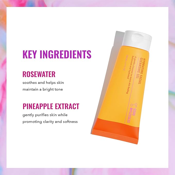 Good Molecules Hydrating Facial Cleansing Gel - Face Wash with Rosewater and Pineapple Extracts to Brighten, Cleanse, and Moisturize - Facial Cleanser, Skin Care
