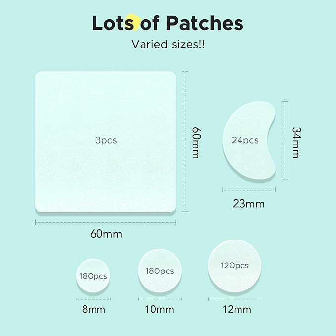 LitBear Pimple Patches for Face, Large Acne Patch, XL Hydrocolloid Bandages,Zit Stickers for Forehead, Chin, Nose, Body, Back, and Chest, Includes Crescent, Square, and Dot (5 Sizes, 507 Patches)