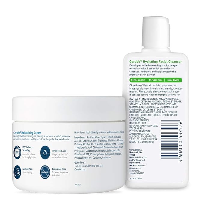 CeraVe Moisturizing Cream and Hydrating Face Wash Trial Combo, 12oz Cream + 3oz Travel Size Cleanser