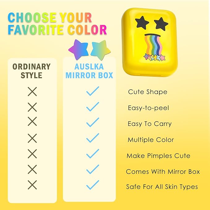 AUSLKA Star Pimple Patches - 150 Count - Hydrocolloid Pimple Patches,Cute Star Shape, 6 Colors,Spot Stickers For Face And Skin,Temporary Mirror