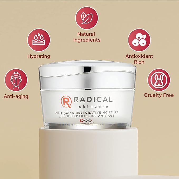Radical Skincare Anti Aging Restorative Moisturizer - w/Jojoba, Vitamin E, & Aloe | Hydrating | Antioxidant Rich, Non-Drying, Gentle | For All Skin Types | Paraben & Cruelty Free (1.7 Oz)