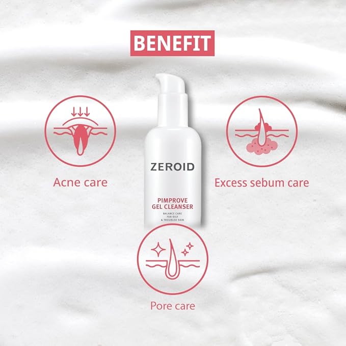 ZEROID | Pimprove Gel Cleanser | Gentle Face Cleanser | Face Wash for Sensitive Skin | Balanced Care for Oily & Troubled Skin | Acne-Prone Skincare | Korean Dermocosmetic | 6.08 fl oz (180ml)