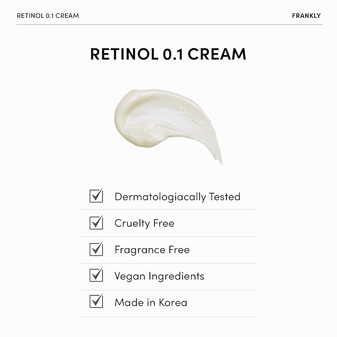 FRANKLY Retinol 0.1% Cream, 1.01 fl oz - Beginner Retinol | Night Cream | with Ceramides & Natural Ginseng | Anti-aging, Wrinkles Care, Reduces Congestion and hyperpigmentation | Korean Skin Care