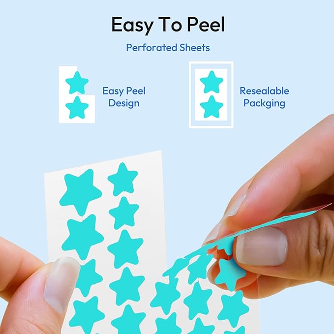 Pimple Patches for Face 335 Patches-255 Round & 80 Star Cute Coloful Acne Patches,Hydrocolloid Pimple Patch Colorful Spot Stickers w/Tea Tree, Salicylic Acid & Cica Oil| Classic & Fashion Zit Covers