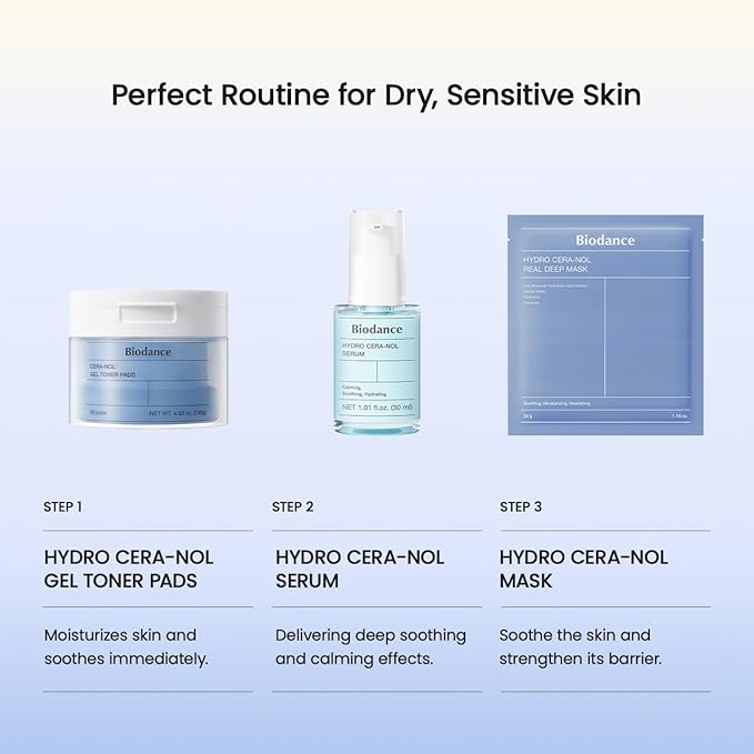 BIODANCE Hydro Cera-Nol Serum, Hydrating, Quick Soothing Effect, Redness Reducing, Hydration Boost Serum for Sensitive Skin, Korean Skincare | 1.01 fl.oz x 1 ea