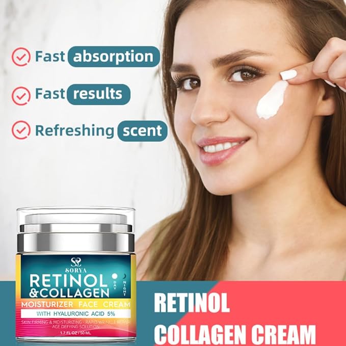 Retinol & Collagen Face Cream ā Anti-Aging Moisturizer for Wrinkles & Fine Lines | Hyaluronic Acid & Peptides | Hydrates & Restores Skin Elasticity