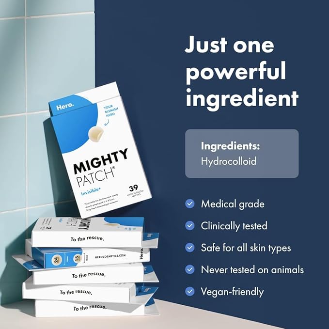 Mighty Patch™ Invisible+ Patch - Daytime Hydrocolloid Acne Pimple Patches for Covering Zits and Blemishes, Ultra Thin Spot Stickers for Face and Skin (24 Medium and 15 Small Patches)