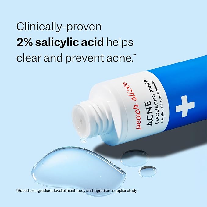 Peach Slices | Acne Exfoliating Toner | 2% Salicylic Acid | AHA+BHA Exfoliation | Facial Cleanser | Calms & Soothes | Prevents Breakouts | Alcohol & Sulfate Free | Skin Care for Women & Men | 4 Oz