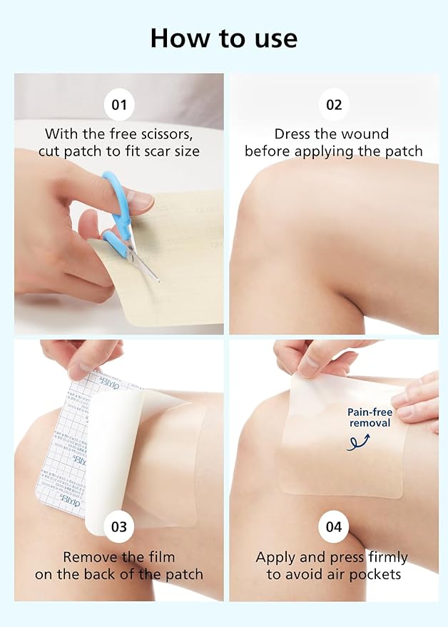 Easyderm Thin Hydrocolloid Large Wound Dressing 4”x4” 3Pack (6 Dressings) Waterproof, Latex Free, Highly Absorbent Dressing for Burns, Blisters, Acne Care and Wound Healing with Mini Scissor