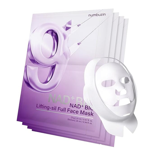 numbuzin No.9 Sheet Mask | NAD+ BIO Lifting-sil Full Face Mask | Improves Jawline, Jowls, Wrinkles, Neck Lines | Peptides, NAD+, Collagen | Skin Firmness | 4 Sheets + Lifting Band