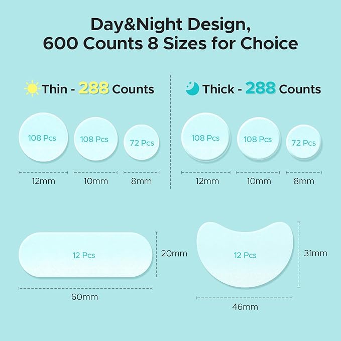 LitBear Pimple Patches for Face, 600 Counts Day and Night Acne Patches, Hydrocolloid Patches for Covering Zit and Blemishes, Large Breakouts, 5 Sizes Thin & Thick Spot Dots Stickers for Chin, Forehead