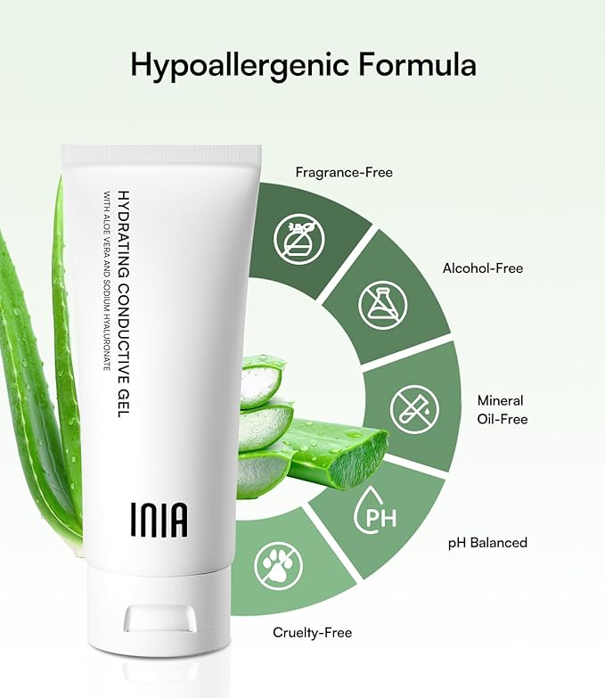 INIA Micro-current Conductive Gel for Facial and Body Skin Care Machines – Hydrating Gel Primer with Hyaluronic Acid for Women and Men, 2.11 Fl Oz